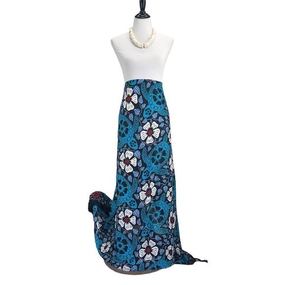 Honu Hibiscus Tropical Black Blue White MAXI SARONG Kīkepa Pareo Beach Wrap Ski - Picture 4 of 5